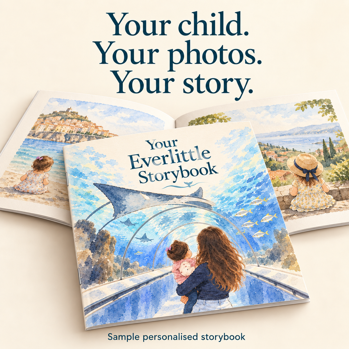 Your child. Your photos. Your story. Sample personalised Everlittle paperback storybook created from your family's photos and memories.